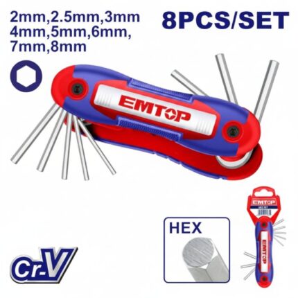 JEU DE 8 CLES HEXAGONALE  EMTOP EHKY4081