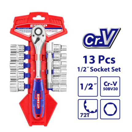 JEU 13 DOUILLES 1/2" AVEC CLIQUET EMTOP ESKT12131