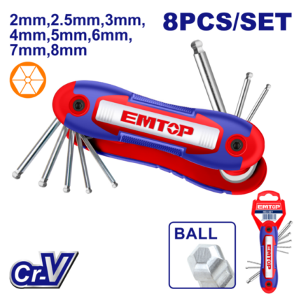 JEU 8 CLES HEXA METRIQUES A BILLE EMTOP EHKY4082