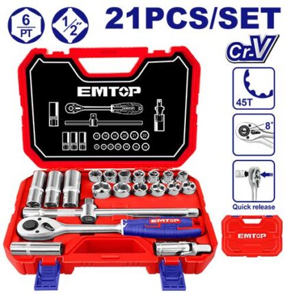 COFFRET DE 21 DOUILLES 1/2" EMTOP ESKT12211