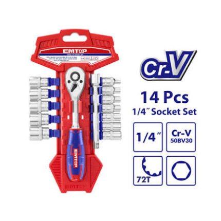 JEU 14 DOUILLES 1/4" AVEC CLIQUET EMTOP ESKT14141